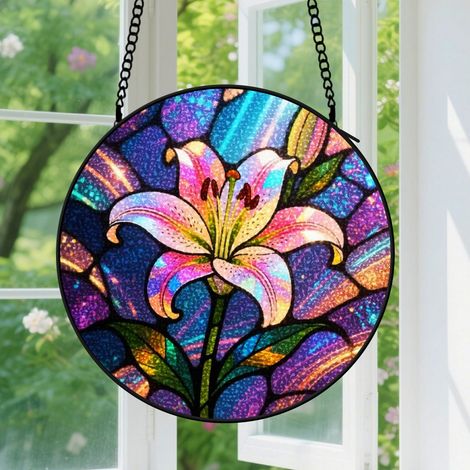 9cm Suspension en Vitrail, Attrape-Soleil Minimaliste, Décoration Maison Unique, Cadeau Fête des Pères, Anniversaire pour Femme, Homme, Maman (1/5)