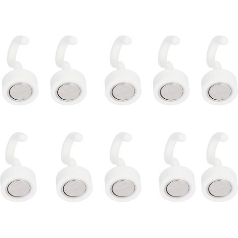Lot de 10 crochets magnétiques blancs, robustes et compacts, en ABS, pour réfrigérateur et micro-ondes, charge maximale : 5 kg.