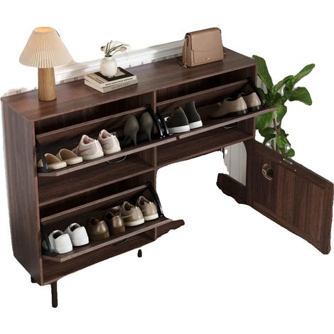Scarpiera, design salvaspazio, utilizzo versatile, noce naturale (1/2)