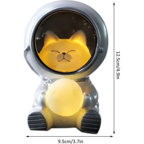 Veilleuse - Chat Astronaute - Résine - 12,5 x 9,5 x 8,5 cm - Jaune - Pile Bouton Incluse (1/4)