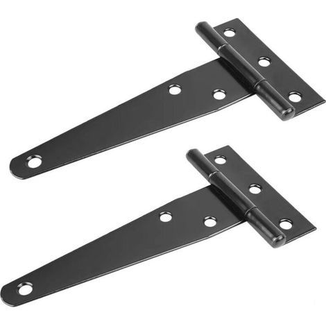 Penture noire 100mm ép.1.2mm,Charnières à sangle en T 2 Pièces Métal Porte Par Charnière Antirouille Porte de Grange Charnière avec Vis pour Clôtures en Bois Cabanons Boites Armoires Fenêtre 100mm/4 P (1/5)