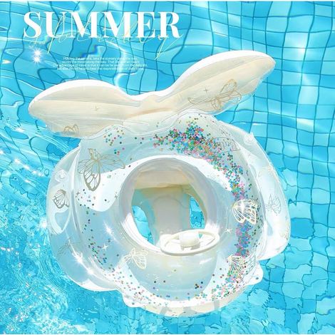 Bouée bébé gonflable avec coussin siège anti-basculement et volant, anneau piscine papillon blanc 0-5 ans