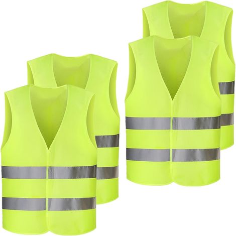 Lot de 4 gilet jaune voiture pour le travail de nuit - portée 300m Assure visibilité nocturne - idéal pour urgences et pannes et chantiers et entretien de véhicules sur route (1/5)