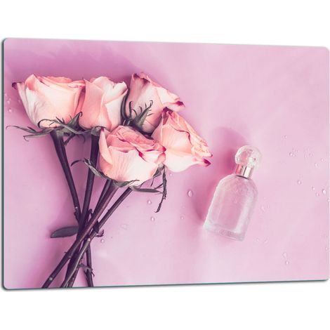Planche à découper en verre 52x40 cm, motif fleurs roses (1/5)