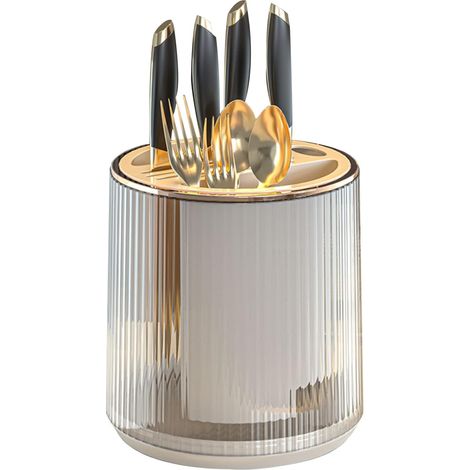 Porte-couteaux de cuisine sans couteau, bloc de couteaux de cuisine rotatif à 360°, bloc de couteaux sous vide multifonction, pour ranger couteaux, cuillères, fourchettes (1/5)