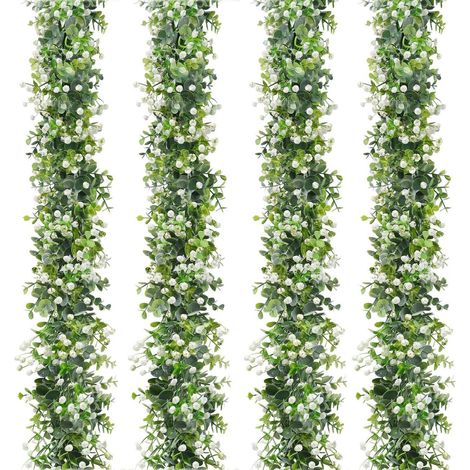 4er Set Künstliche Eukalyptus Girlande mit weißen Blüten, 180cm, UV-beständig (1/5)