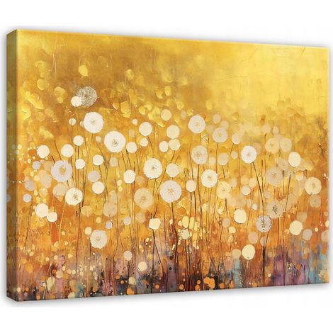 Peinture abstraite champ d'or fleurs pour chambre salon sur toile 60x40 (1/3)