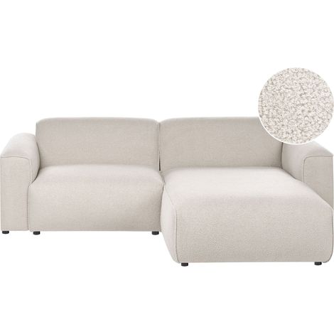 Left-Hand Corner Sofa Beige Boucle Upholstery Pine Wood Legs 3 Seater Living Room FAABORG