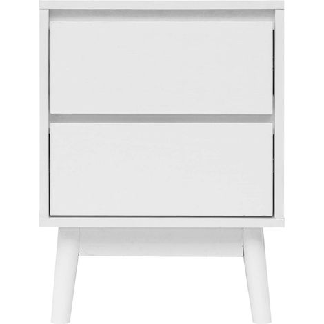 Rebecca Mobili Table de Chevet 2 Tiroirs Polyvalente Blanc MDF Style Scandinave (1/5)