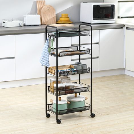 Rangement Chariot desserte de rangement à roulettes avec 5 paniers amovibles en acier 45L x 26.5l x 106H cm