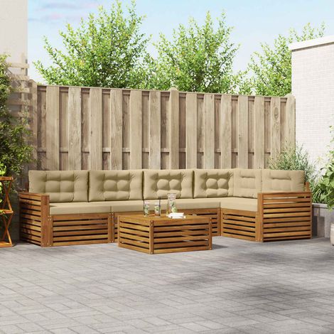 vidaXL Outdoor-Sofagarnitur mit Kissen 6 pcs Natur und Beige (1/5)
