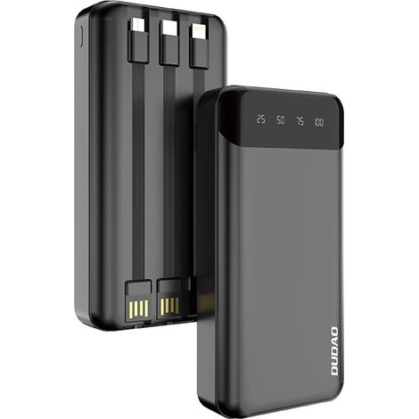 Hochleistungs-Powerbank mit 20000 mAh und 3 integrierten USB-C-MicroUSB-Lightning-Kabeln, schwarz (1/5)