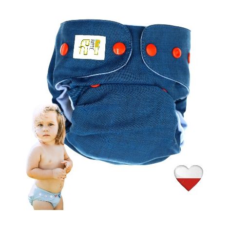 Cobertor de pañal de lana azul marino con broches rojos. Pañales reutilizables NappiMe. (1/5)