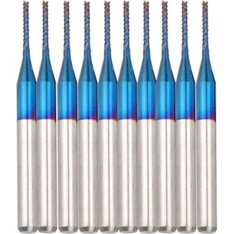 Fraise CNC Nano Blue Coat, lot de 10, fraise conique en carbure, 3,175 mm, fraise à bout rond en carbure bleu pour le fraisage et la gravure sur machines CNC pour circuits imprimés (1,0 mm) (1/4)
