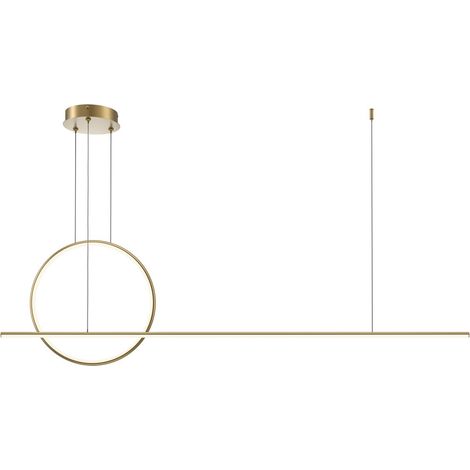 Maytoni Halo Ring Plafonnier suspendu moderne de 143 cm en laiton, abat-jour blanc de 2 100 lm