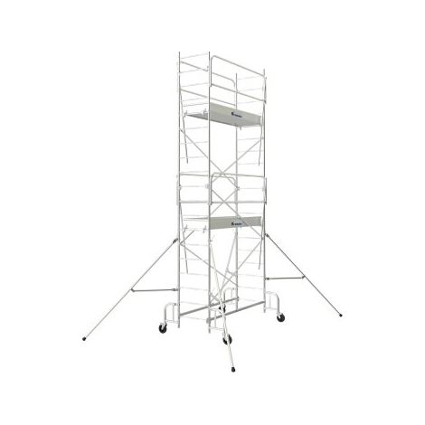 Tubesca Comabi – Échafaudage roulant Junior 200 – Hauteur de travail 6,80 m – Charge maximale 200 kg/m² – Acier galvanisé – Montage facile sur sol plat ou en dénivelé