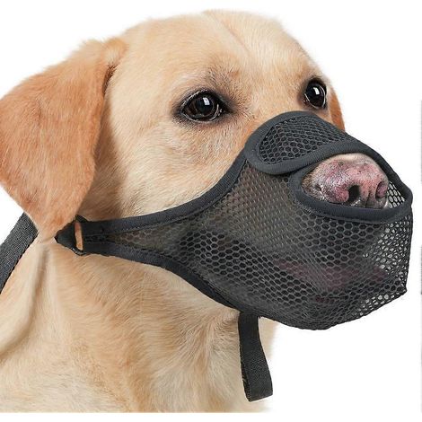 Muselière respirante en maille pour chien, avec sangle anti-morsure, cage de protection contre le fouissage, masque buccal pour animaux de compagnie, noir, taille L (1/5)