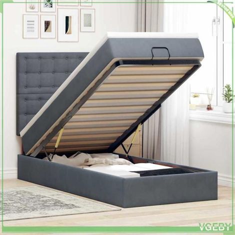 Cadre de lit ottoman avec matelas - 3314445 - Velours gris foncé - Rangement hydraulique - Matelas 100x200 cm (1/5)
