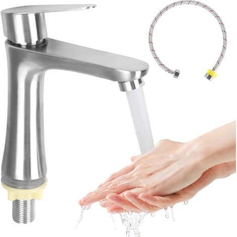 Kaltwasserhahn – 1 Stück – Edelstahl – Einhebelmischer – Badezimmer/Gästetoilette – Silber (1/5)