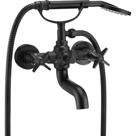 Wannenarmatur für Wandmontage mit Duschset TEMISTO-30 Schwarz, B/H/T: 21,2/14,3/18,4 cm (1/3)