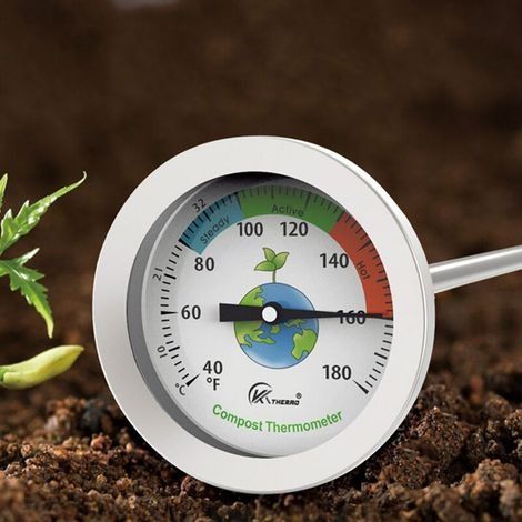 Kompostthermometer – Edelstahl-Zifferblattthermometer für die Kompostierung im Haus und Garten – 54 mm Durchmesser, Celsius- und Fahrenheit-Anzeige, 500 mm Temperaturfühler, Kompostbeschleuniger (1/4)