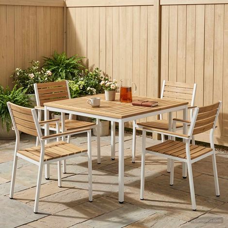 vidaXL Mesa de cena de jardín Blanco 110 x 108,5 x 75 cm (1/5)