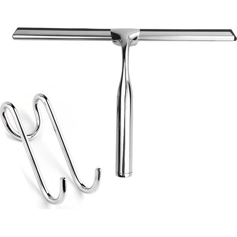 Raclette de Douche Vitre en Acier Inox, Douche Essuie-Glace 26cm avec Crochet sans Perçage , Raclette Pour Salle De Bain,Miroir,Nettoyage en Verre,Carrelage (1/5)