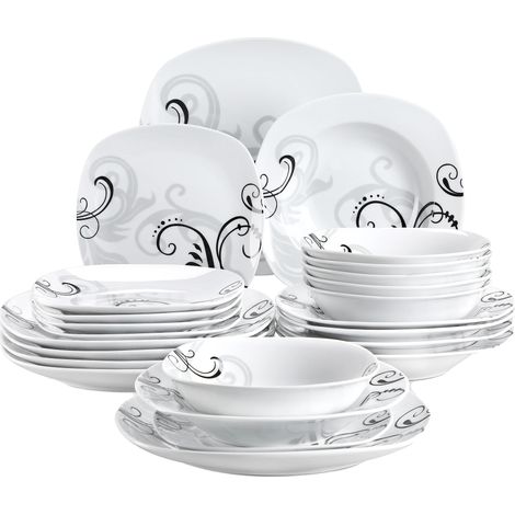 Service de vaisselle en porcelaine, design floral, forme carrée (1/2)