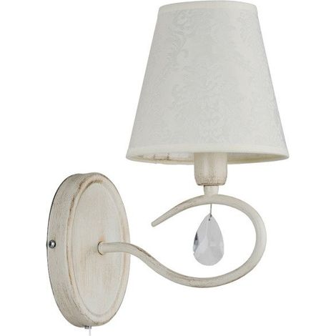 Alfa BALI White Decorative Wall Sconce Light with Fabric Shade & Crystal Accent, Metal Indoor IP20 Wall Lamp, 1xE14 Socket Max 10W, Dimmable with Bulb, 28x25x15cm (1/3)