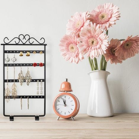 Porta orecchini, organizer per gioielli, espositore, supporto, ferro, 30,5 x 16,5 x 6,5 cm, nero (1/4)