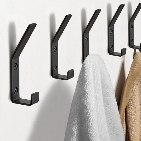 5 Pièces Chapeau Crochet Inox, Manteaux Crochet, Patère Porte-Manteau Avec Vis, Patère Murale, Patère Murale en Métal à Percer, pour Salle de Bain Cuisine Placard Serviette Sac Chapeau (Noir) (1/5)