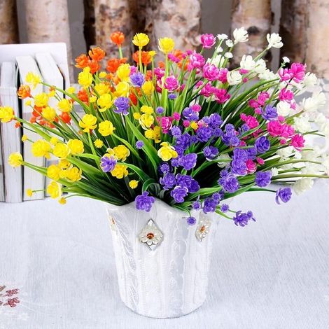 Plant fleurie artificial,12 pieces Flowers Artificial Outdoor Resistant To the UV Arbustes Plants for Indoor Outdoor Suspended Planteur Kitchen Home Desk(6 colors) - RWPlante fleurie (1/5)