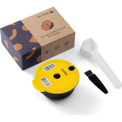 Capsules de café réutilisables avec couvercle en silicone jaune, filtre à café rechargeable de 220 ml, compatibles avec la machine (1/5)