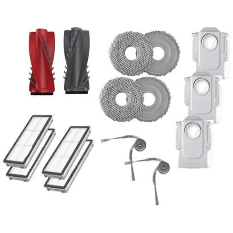 Kit de pièces de rechange pour aspirateur Roborock Qrevo Curv/P20 Pro : brosse latérale principale, filtre HEPA, chiffon de nettoyage, sacs à poussière et accessoires.