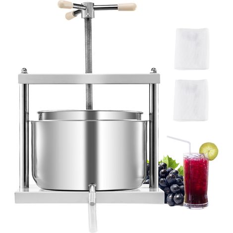 VEVOR Pressoir a Fruits Manuel 12 L, Presse a Vin avec 2 Barils en Acier Inoxydable, avec Poignee Triangulaire, Nettoyage Facile, Presse a Jus, Raisin, Cidre de Pomme pour la Cuisine et la Maison