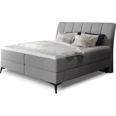 Lit continental moderne avec matelas tissu gris clair Brato-160x200 (1/5)
