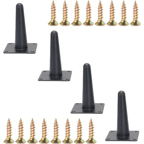 Lot de 4 10cm/4’’ Pieds de Meuble Metal Noir Mat, Pieds de Table Conique Vertical Pieds de Canapé Pieds d'armoire en Métal avec Vis pour Armoire Chaise Table Basse (Noir Mat, 10 cm) (1/5)