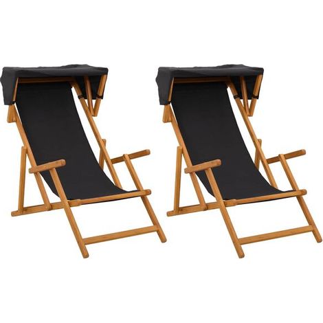 Lot de 2 Chaises Longues en Bois d'Eucalyptus Massif, Réglables sur 3 Positions, Couleur Noire (1/5)