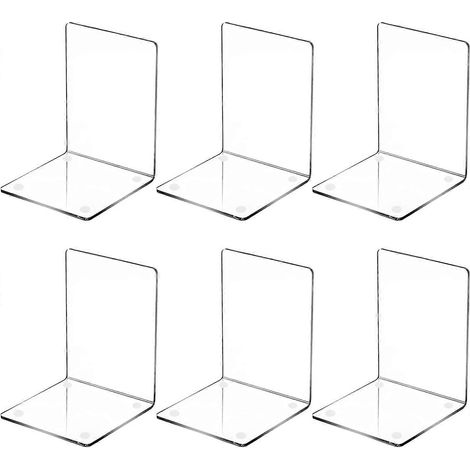 Paire de serre-livres, butées de livres en acrylique, serre-livres pour étagère, presse-livres avec 6 tapis antidérapants pour la maison, le bureau, l'école - Transparent / 5 étoiles (1/4)