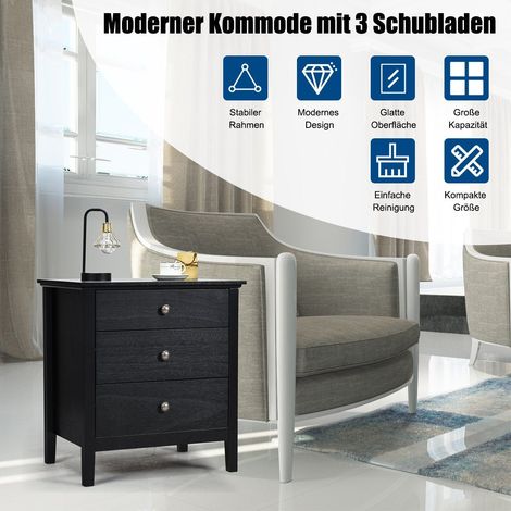 Nachttisch mit 3 schubladen beistelltisch nachtkommode nachtschrank schwarz