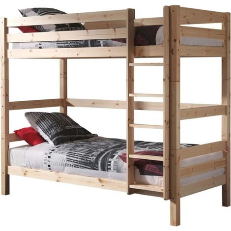Pack - Lit Superposé Enfant & Tiroir "Pino" 182cm Naturel (1/3)