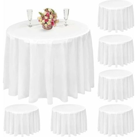Lot de 8 nappes rondes jetables blanches en plastique PEVA imperméable de 84 pouces pour mariages, fêtes et dîners de fêtes (1/5)