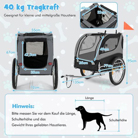 Remolque de bicicleta para mascotas, plegable, capacidad de 40 kg, gris
