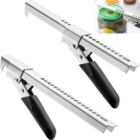 Set aus 2 verstellbaren, multifunktionalen Dosenöffnern aus Edelstahl mit Zange und ergonomischem Griff. (1/5)