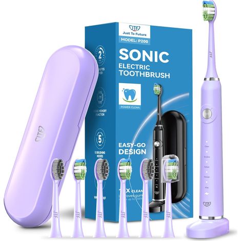 Sonic Electric Toothbrush for Adults with 6 Brush Heads and Travel Case, Long Lasting Wireless Fast Charger, 5 Modes and Smart Timer, Travel Toothbrush (Purple)