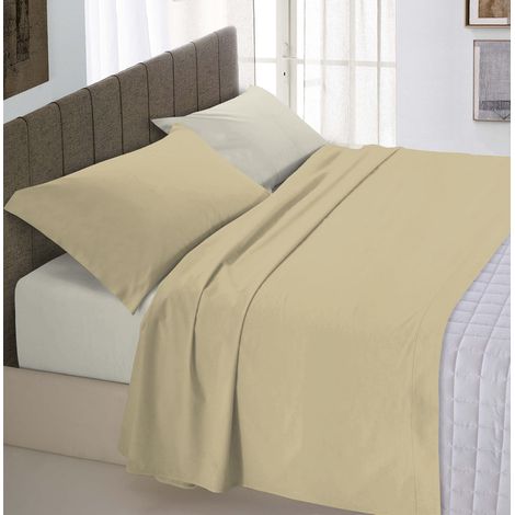 Copripiumino sacco+federa 100%cotone made in Italy bicolore tinta unita Tortora-Panna - 1 Piazza