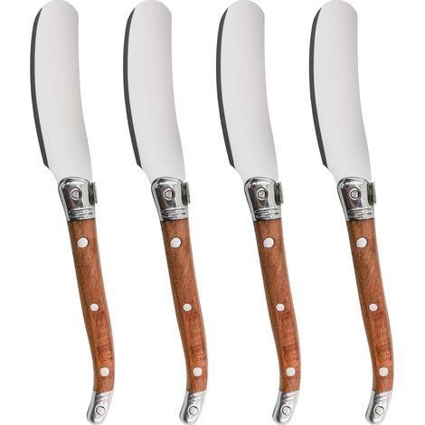 Lot de 4 couteaux à beurre en acier inoxydable, manche en bois de rose, 15,7 cm, pour sandwich, confiture, pain et apéritif. (1/5)