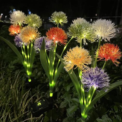 Lot de 2 Lampes Solaires pour Extérieur Jardin, 5 Têtes Fleurs de Pissenlit Lampe Solaire de Jardin étanche IP65 Lumière Solaire à LED pour Extérieur, Allée, Chemin Décoration, Blanc Chaud (1/5)