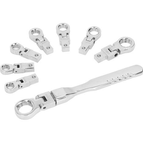 Clé à cliquet interchangeable 9 pièces, acier au chrome-vanadium, jeu de clés à fourche pour atelier automobile et usage industriel (1/5)