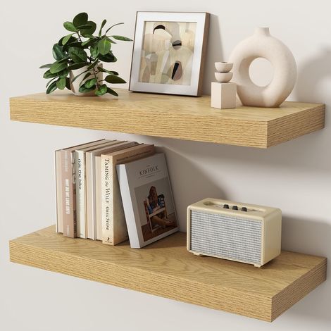 Lot de 2 étagères murales flottantes 60 cm Support invisible Étagère murale en bois MDF Étagère d'espace de rangement supplémentaire pour cuisine, salle de bain, salon et chambre à (1/5)